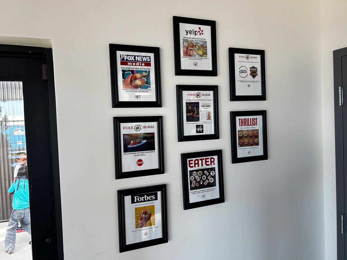hanging frames with images of feature articles